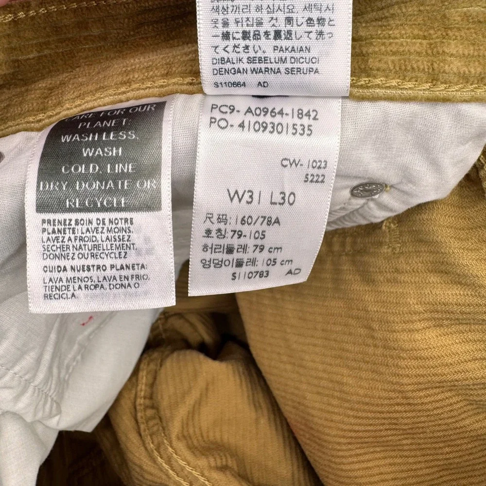 Levi's‎ Low Pro Pants Mens 31x30 Tan Corduroy Relaxed Straight Leg A0964-1842